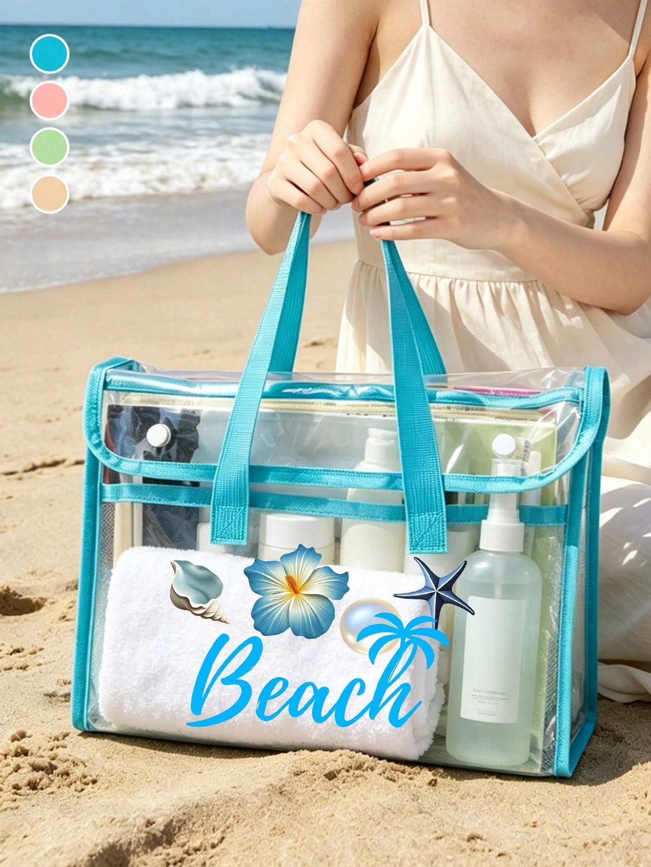 PVC Beach Bag, Women's Beach Bag, Transparent Tote Bag, Jelly Tote Bag, Large Swimming Pool Handbag, Fashionable And Practical, Upgraded Material, Soft And Comfortable, Waterproof And Sand-Proof; Equi