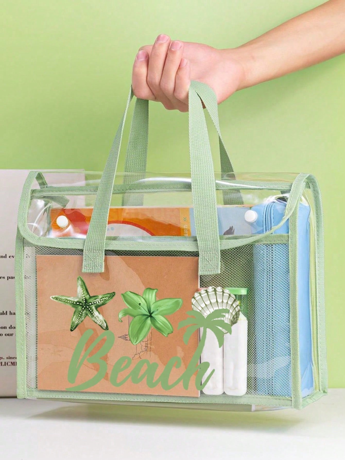PVC Beach Bag, Women's Beach Bag, Transparent Tote Bag, Jelly Tote Bag, Large Swimming Pool Handbag, Fashionable And Practical, Upgraded Material, Soft And Comfortable, Waterproof And Sand-Proof; Equi