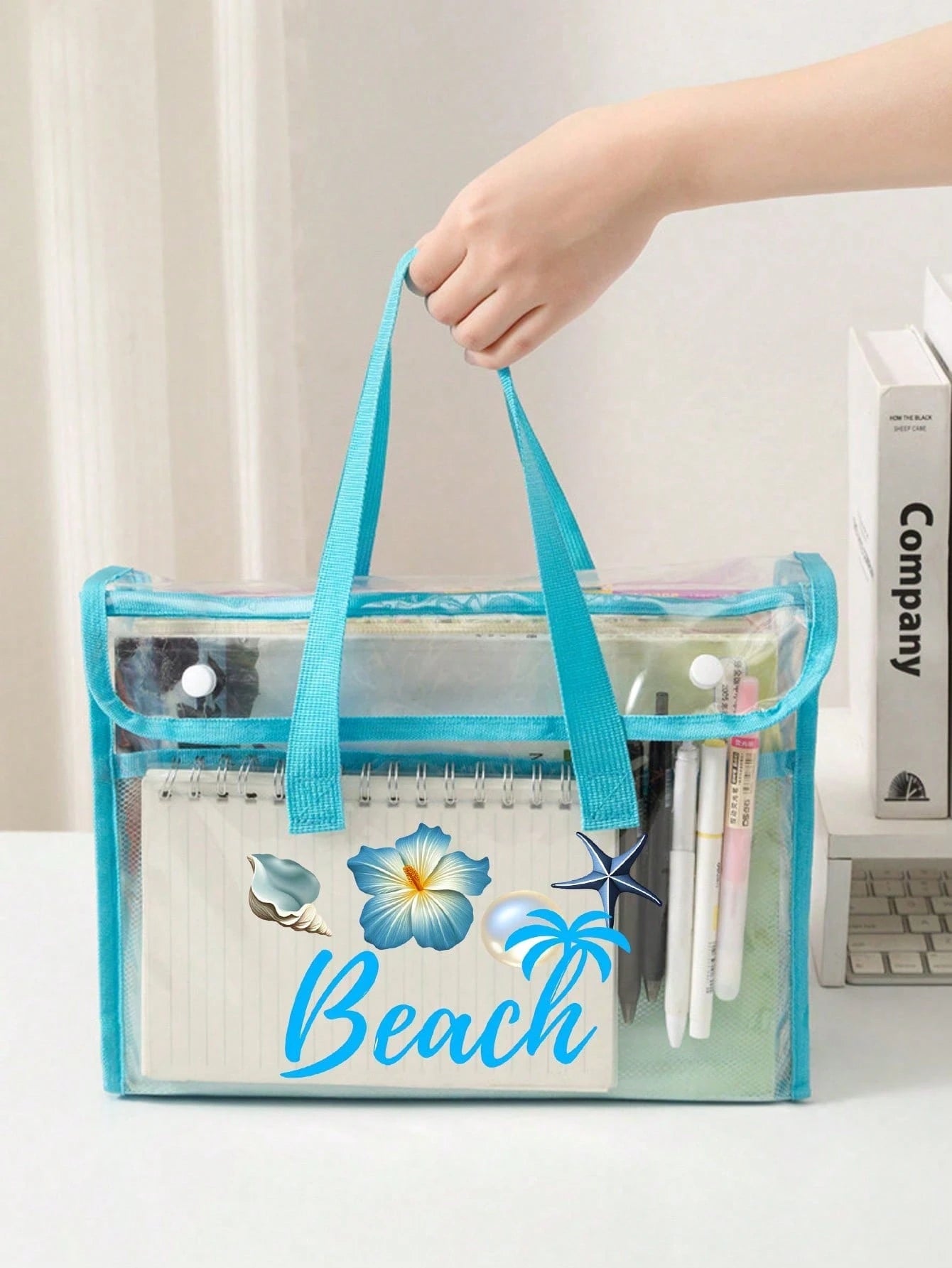 PVC Beach Bag, Women's Beach Bag, Transparent Tote Bag, Jelly Tote Bag, Large Swimming Pool Handbag, Fashionable And Practical, Upgraded Material, Soft And Comfortable, Waterproof And Sand-Proof; Equi