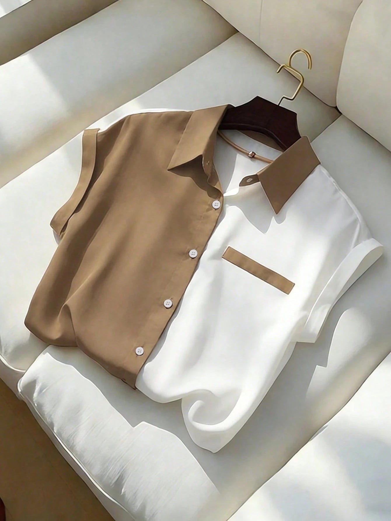Qadelle Women's Elegant Color Block Short Sleeve Blouse, Summer