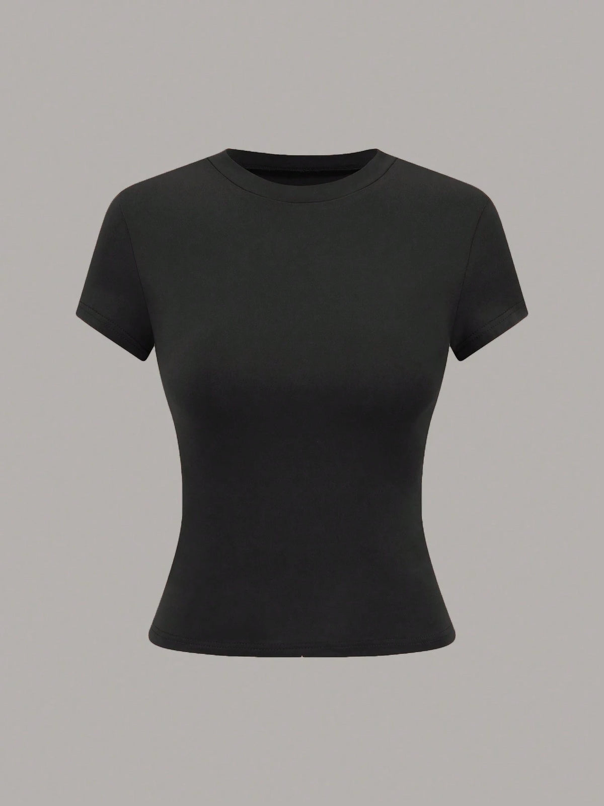 Qadelle Women's Round Neck Short Sleeve Solid Black Grey Navy Blue Fitted Blouse Tops,Summer Casual Everyday Simple Work Office Party Tops