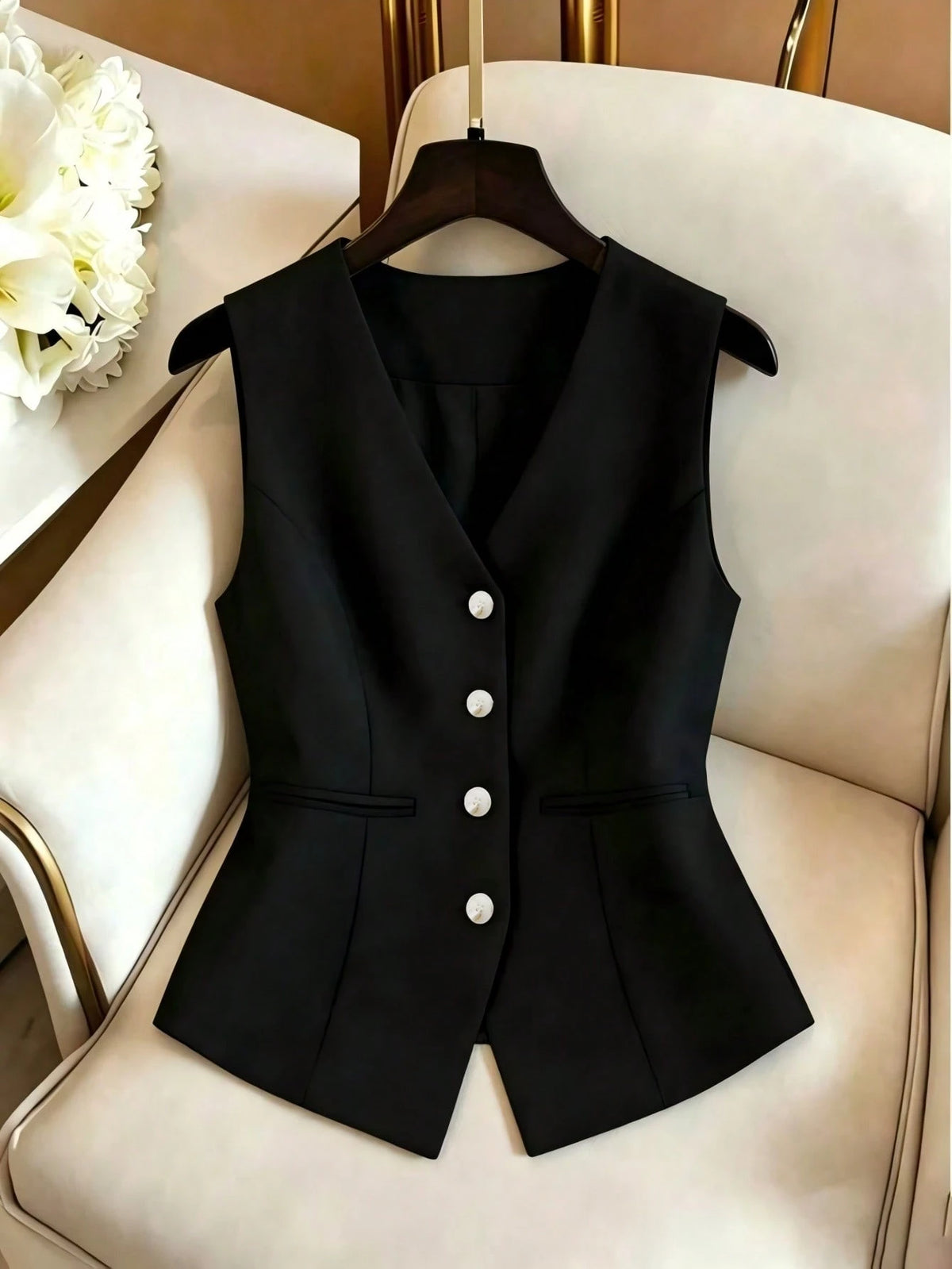 Qadelle Women's V-Neck Cropped Top, Retro Fashion Fitted Waist, High-End Elegant Style, Summer