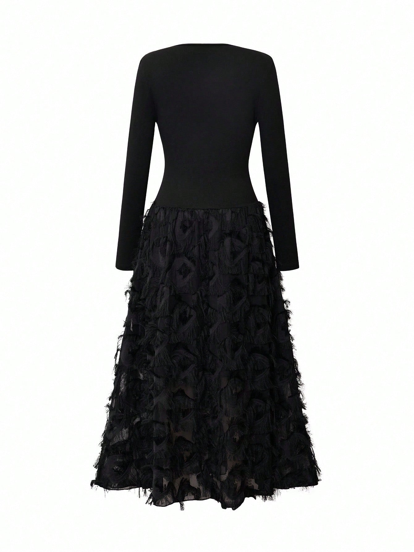 Rafferiza Elegant V-Neck Ruched Textured Patchwork Dress For Resort/Holiday Wear Fall Cloth For Women