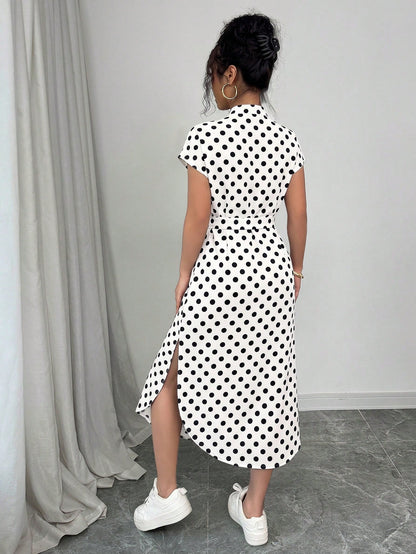 Raffinéa Women's Casual Vacation Travel Leopard Print Front Button Shirt Belt Bow Pocket Side Slits 2025 Summer New Short Sleeve Long Dress