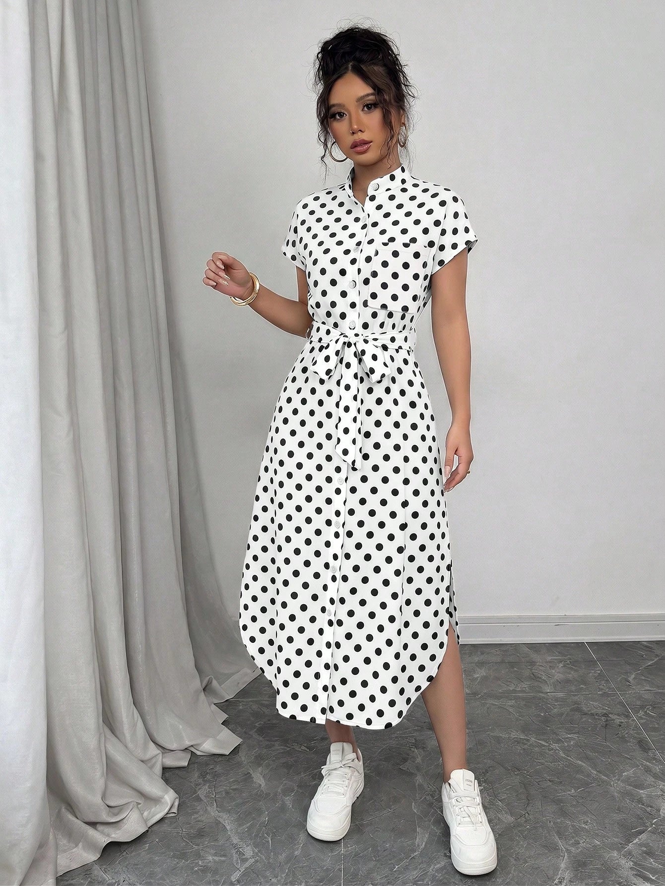 Raffinéa Women's Casual Vacation Travel Leopard Print Front Button Shirt Belt Bow Pocket Side Slits 2025 Summer New Short Sleeve Long Dress