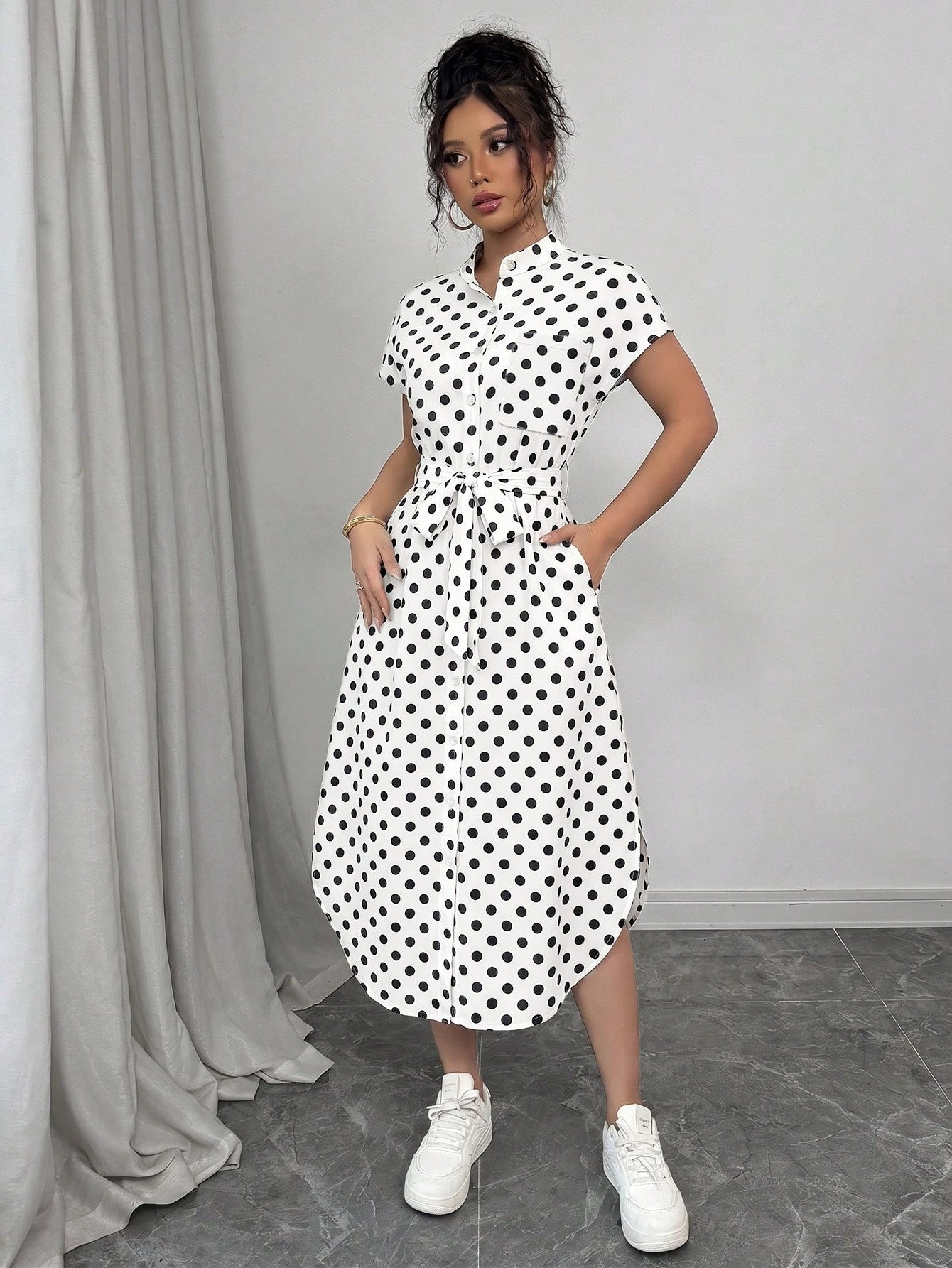 Raffinéa Women's Casual Vacation Travel Leopard Print Front Button Shirt Belt Bow Pocket Side Slits 2025 Summer New Short Sleeve Long Dress
