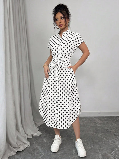 Raffinéa Women's Casual Vacation Travel Leopard Print Front Button Shirt Belt Bow Pocket Side Slits 2025 Summer New Short Sleeve Long Dress