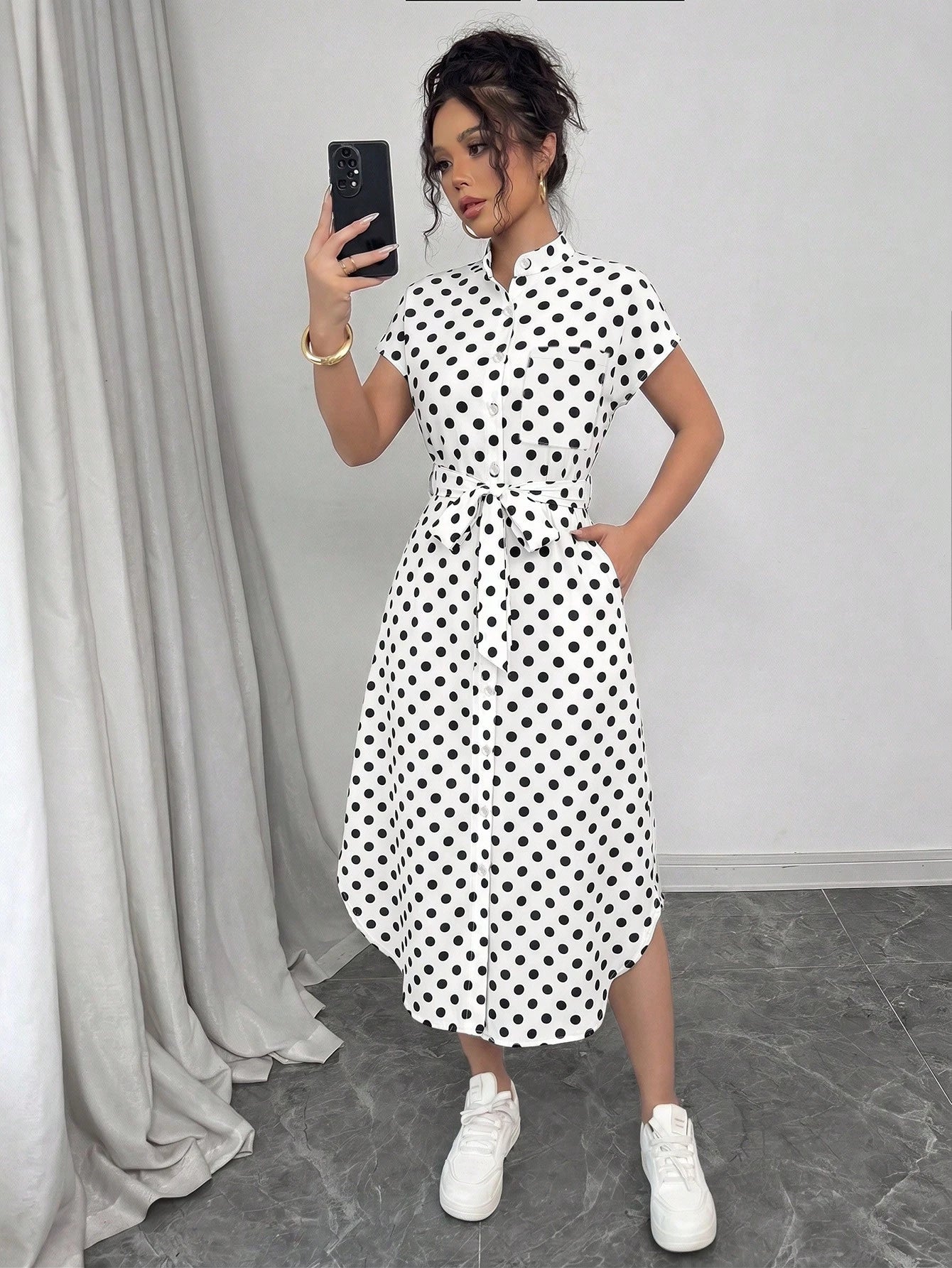 Raffinéa Women's Casual Vacation Travel Leopard Print Front Button Shirt Belt Bow Pocket Side Slits 2025 Summer New Short Sleeve Long Dress