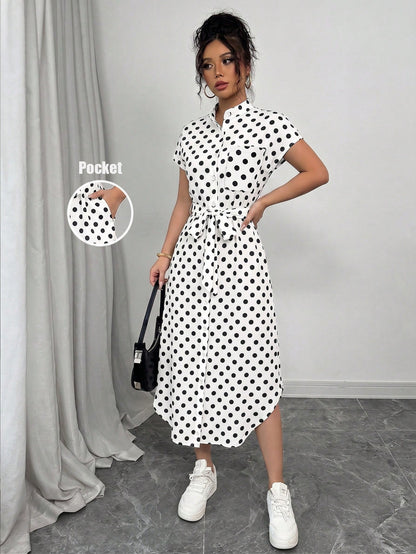 Raffinéa Women's Casual Vacation Travel Leopard Print Front Button Shirt Belt Bow Pocket Side Slits 2025 Summer New Short Sleeve Long Dress