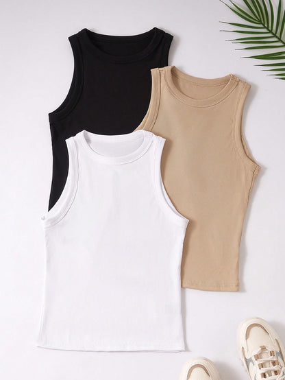 Raffinéa Women's Solid Color Round Neck Casual Tank Top For Summer
