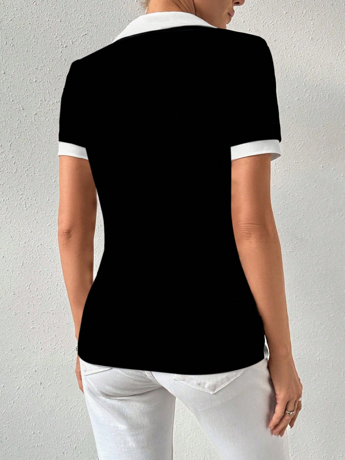 Raffinéa Women Summer Color Block Collared Short Sleeve Casual T-Shirt With Splice Design
