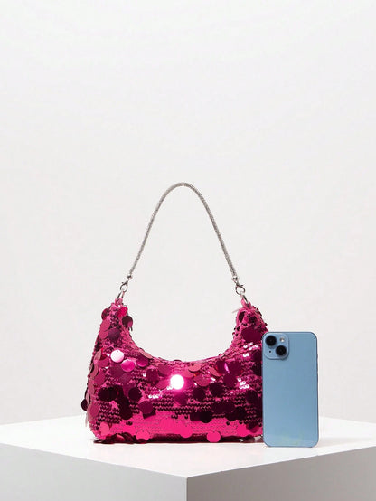 (Random Pattern) Sequin Shoulder Bag, Elegant Women's Handbag, Evening Party Outfit, Ball Bag And Accessories, Wedding Supplies, Women's Gift