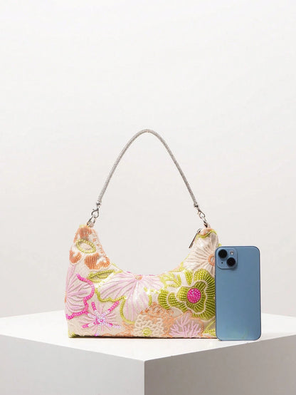 (Random Pattern)Shoulder Bag,Sequin Bag,Floral Pop,Embroidery Bag,Women's Handbags,Gala Night,Party Outfits,Prom Accessories,Wedding Items,Elegant,Gifts
