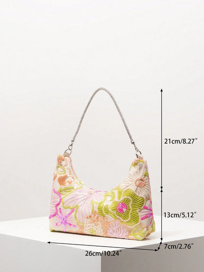 (Random Pattern)Shoulder Bag,Sequin Bag,Floral Pop,Embroidery Bag,Women's Handbags,Gala Night,Party Outfits,Prom Accessories,Wedding Items,Elegant,Gifts
