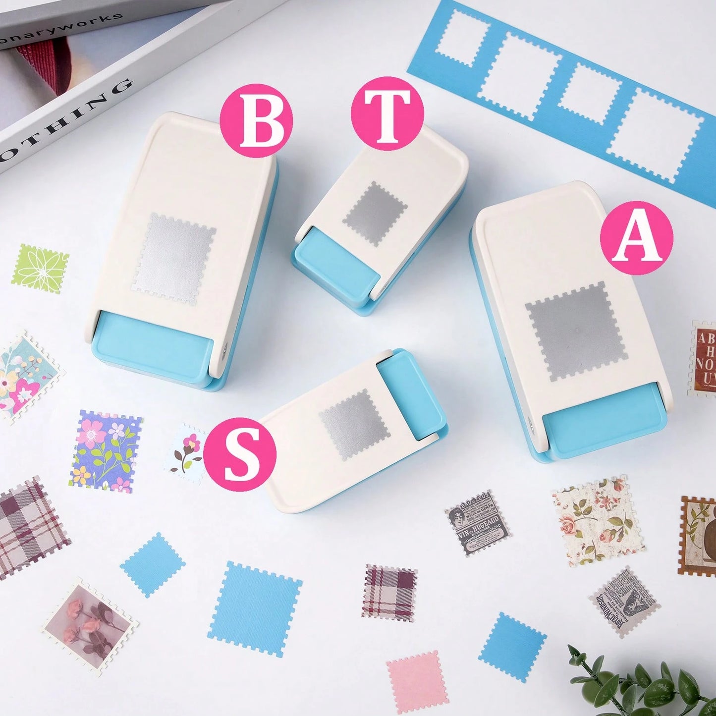 Rectangular/Square Postage Stamp Shape Craft Hole Punch, Scalloped Edge Paper Punch For Card Making, Scrapbooking, DIY, Portable Lever Action Puncher