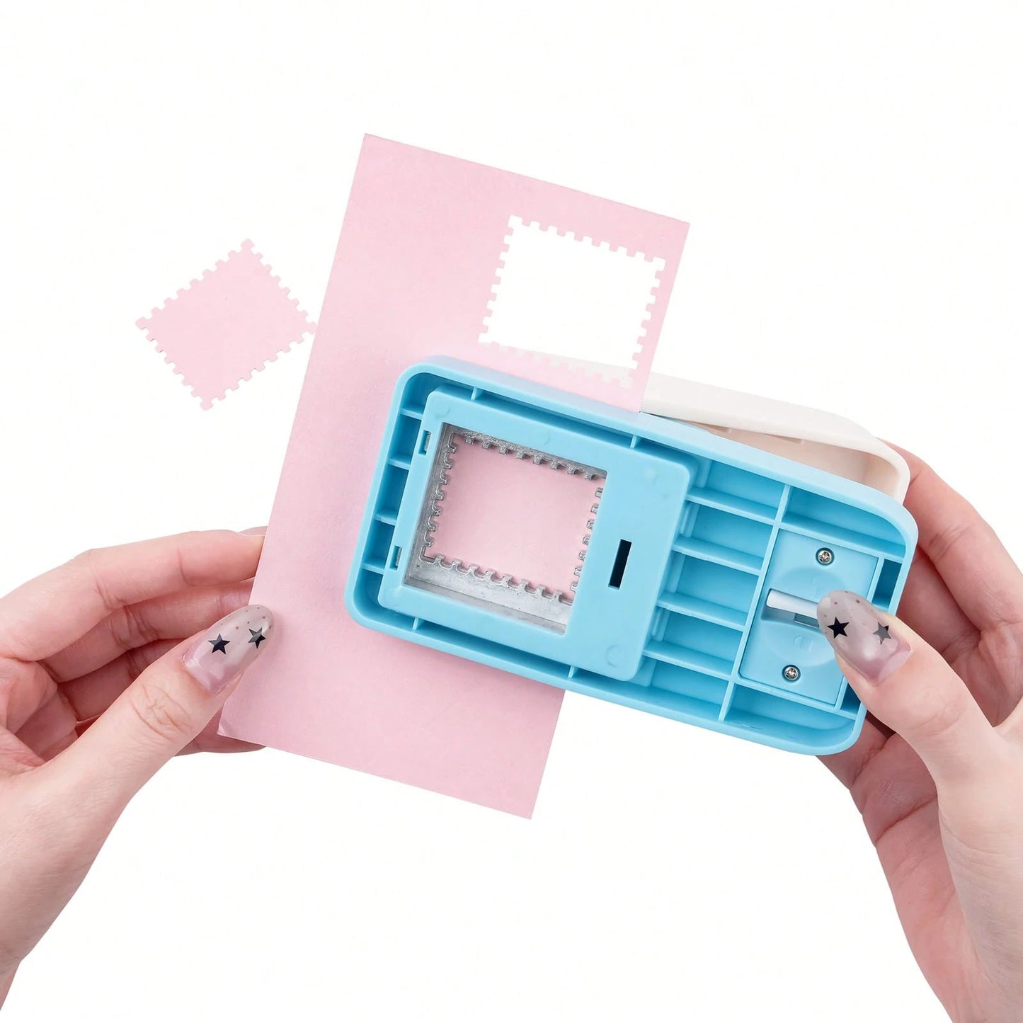 Rectangular/Square Postage Stamp Shape Craft Hole Punch, Scalloped Edge Paper Punch For Card Making, Scrapbooking, DIY, Portable Lever Action Puncher