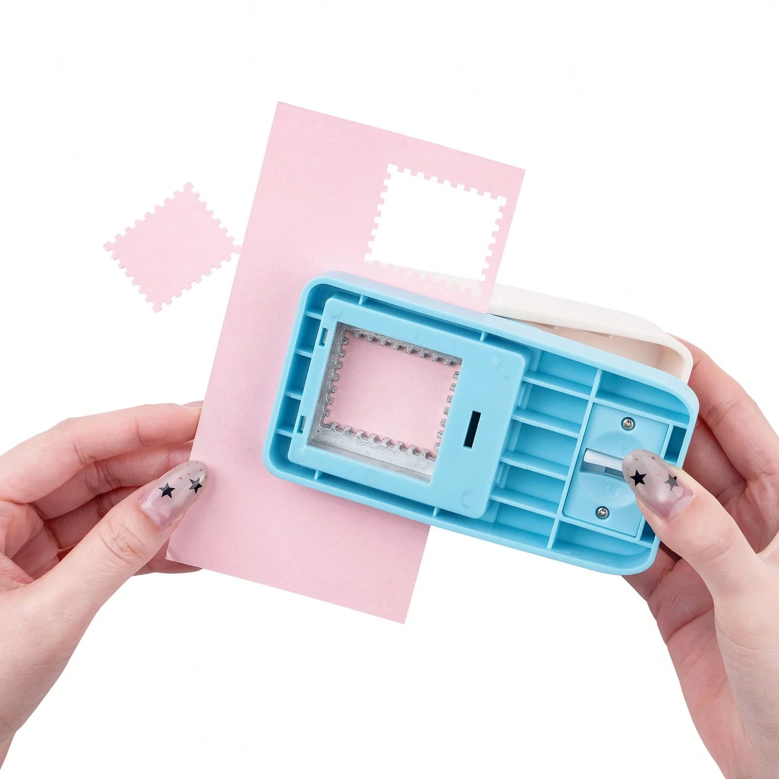 Rectangular/Square Postage Stamp Shape Craft Hole Punch, Scalloped Edge Paper Punch For Card Making, Scrapbooking, DIY, Portable Lever Action Puncher