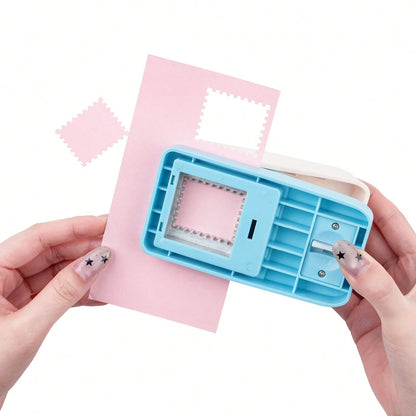 Rectangular/Square Postage Stamp Shape Craft Hole Punch, Scalloped Edge Paper Punch For Card Making, Scrapbooking, DIY, Portable Lever Action Puncher