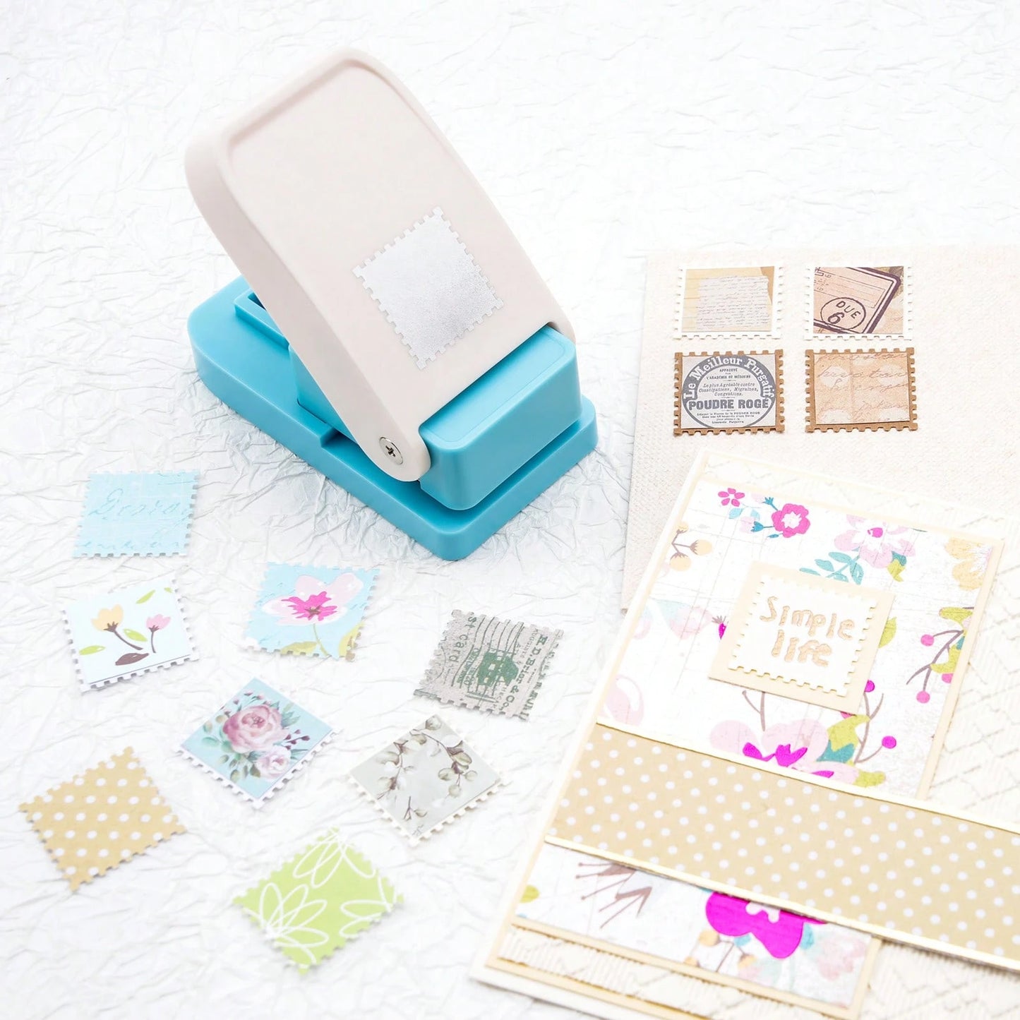 Rectangular/Square Postage Stamp Shape Craft Hole Punch, Scalloped Edge Paper Punch For Card Making, Scrapbooking, DIY, Portable Lever Action Puncher