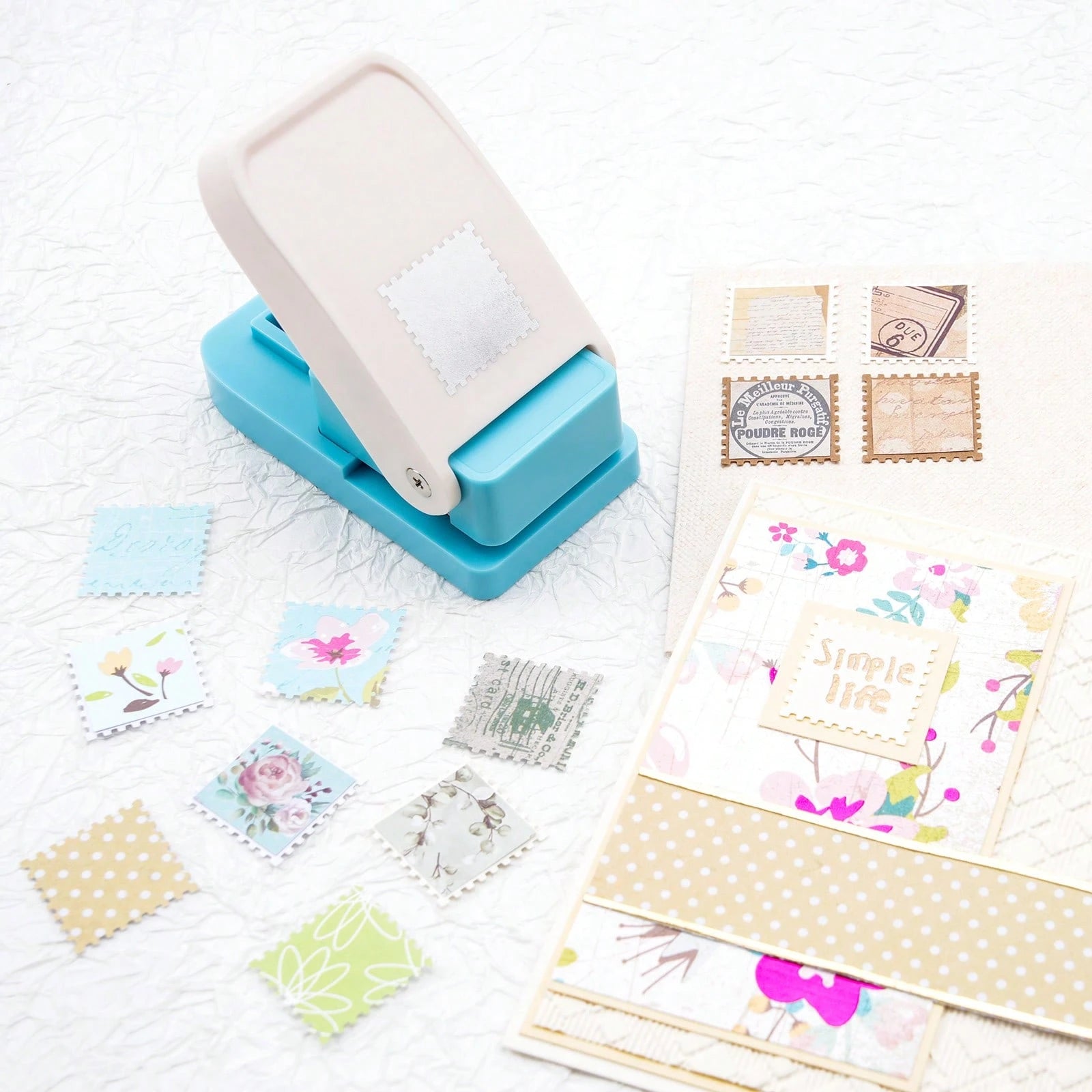 Rectangular/Square Postage Stamp Shape Craft Hole Punch, Scalloped Edge Paper Punch For Card Making, Scrapbooking, DIY, Portable Lever Action Puncher