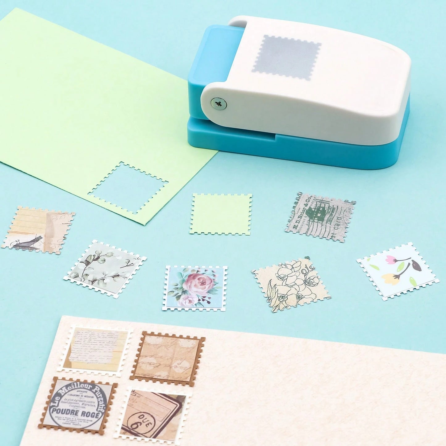 Rectangular/Square Postage Stamp Shape Craft Hole Punch, Scalloped Edge Paper Punch For Card Making, Scrapbooking, DIY, Portable Lever Action Puncher