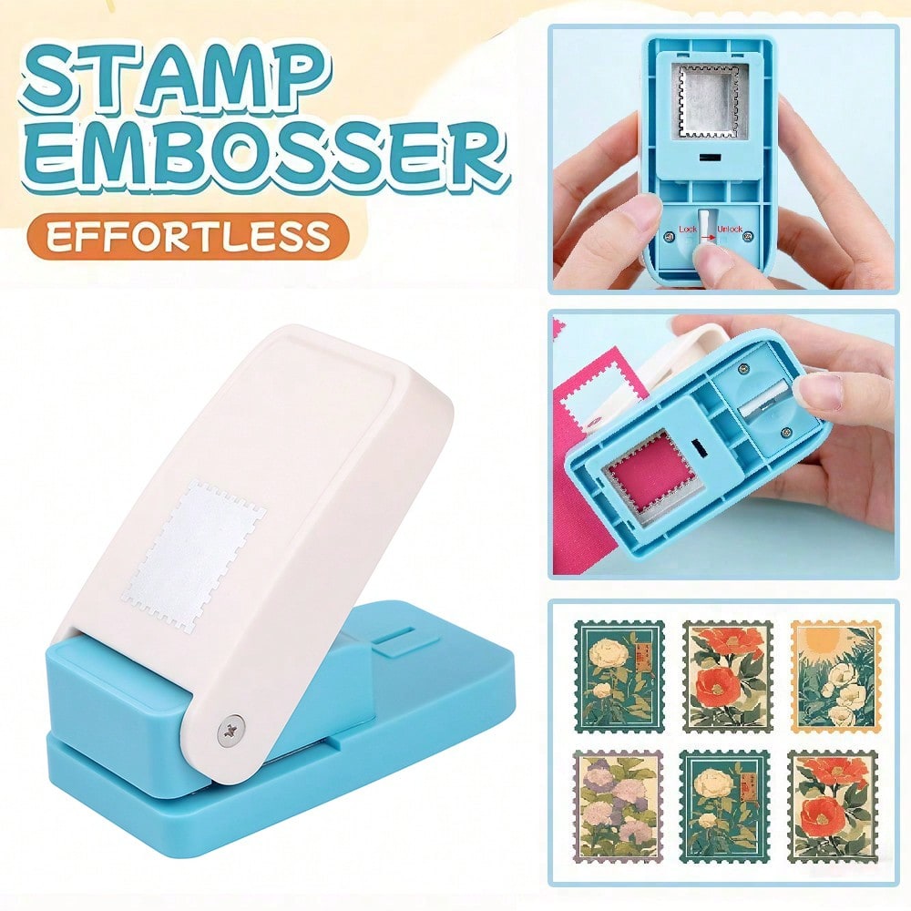 Rectangular/Square Postage Stamp Shape Craft Hole Punch, Scalloped Edge Paper Punch For Card Making, Scrapbooking, DIY, Portable Lever Action Puncher