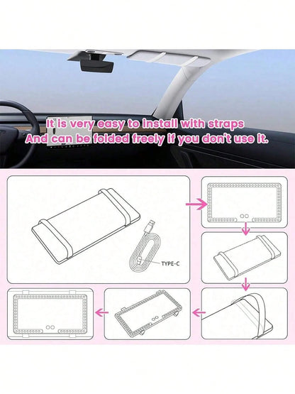 Reletech Fccemc Super Thin LED Car Vanity Mirror, High Definition Makeup Mirror, Sun Visor Mounted Makeup Mirror With USB Charging, Dimmable Touch Screen, For Ladies
