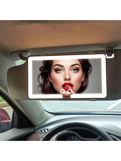 Reletech Fccemc Super Thin LED Car Vanity Mirror, High Definition Makeup Mirror, Sun Visor Mounted Makeup Mirror With USB Charging, Dimmable Touch Screen, For Ladies