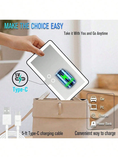 Reletech Fccemc Super Thin LED Car Vanity Mirror, High Definition Makeup Mirror, Sun Visor Mounted Makeup Mirror With USB Charging, Dimmable Touch Screen, For Ladies