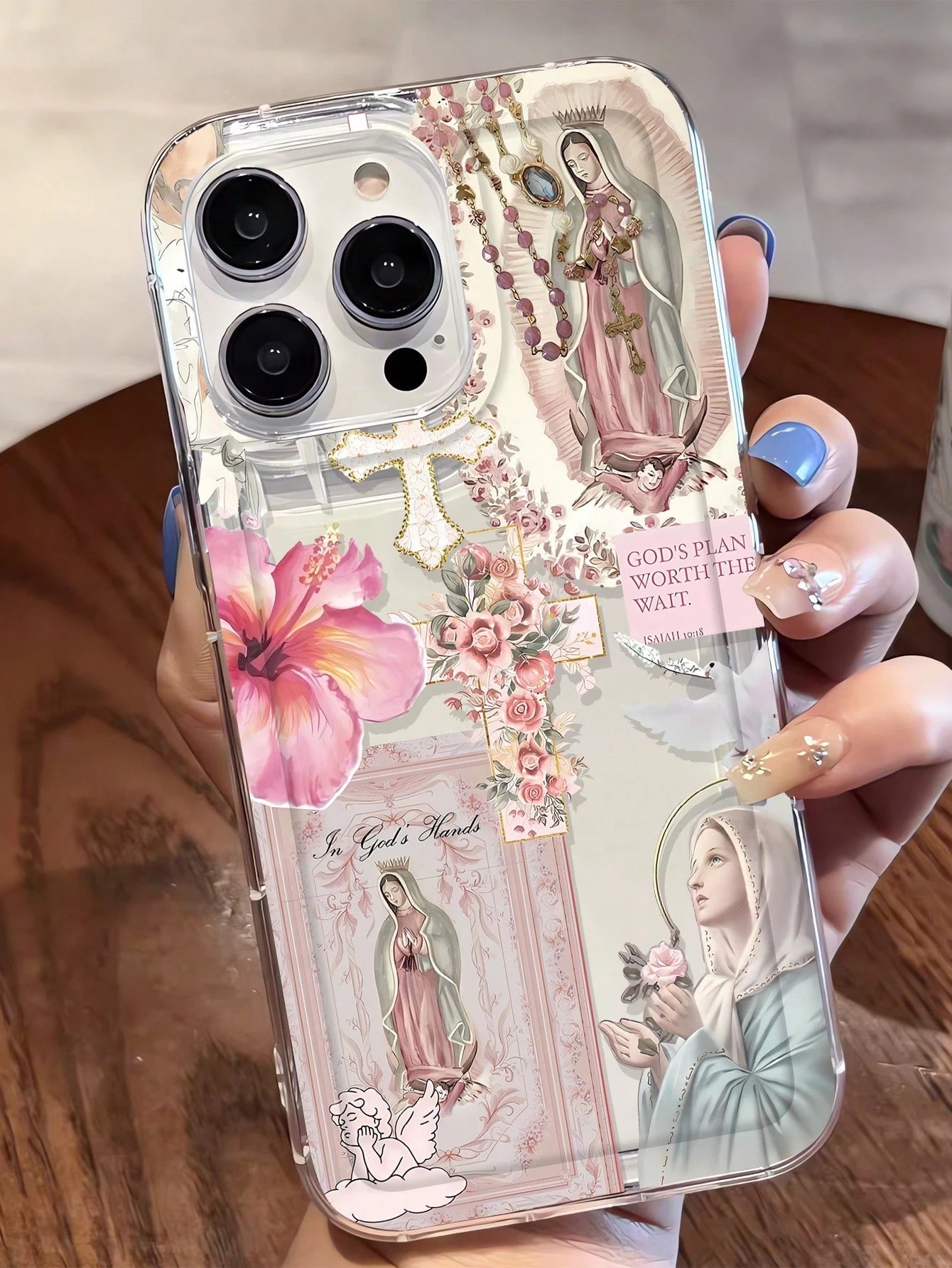 Religious Mythological Figure Elements TPU Fashion 1pc Artistic Cross & Virgin Mary Graphic Transparent TPU Shock-Absorbing Anti-Fingerprint Phone Case, Compatible With IPhone 16 Pro/16 Plus, 15/15 Pr