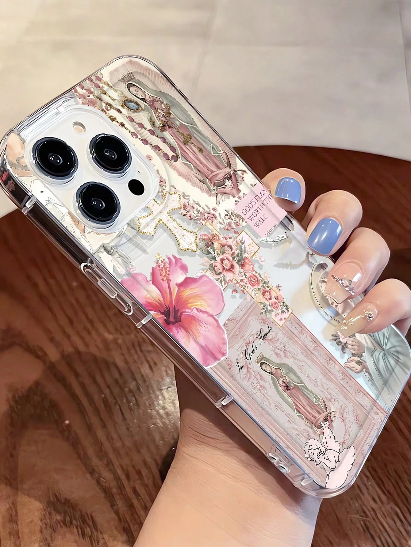 Religious Mythological Figure Elements TPU Fashion 1pc Artistic Cross & Virgin Mary Graphic Transparent TPU Shock-Absorbing Anti-Fingerprint Phone Case, Compatible With IPhone 16 Pro/16 Plus, 15/15 Pr