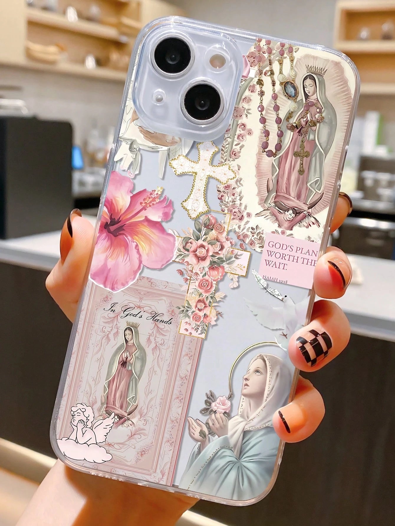 Religious Mythological Figure Elements TPU Fashion 1pc Artistic Cross & Virgin Mary Graphic Transparent TPU Shock-Absorbing Anti-Fingerprint Phone Case, Compatible With IPhone 16 Pro/16 Plus, 15/15 Pr