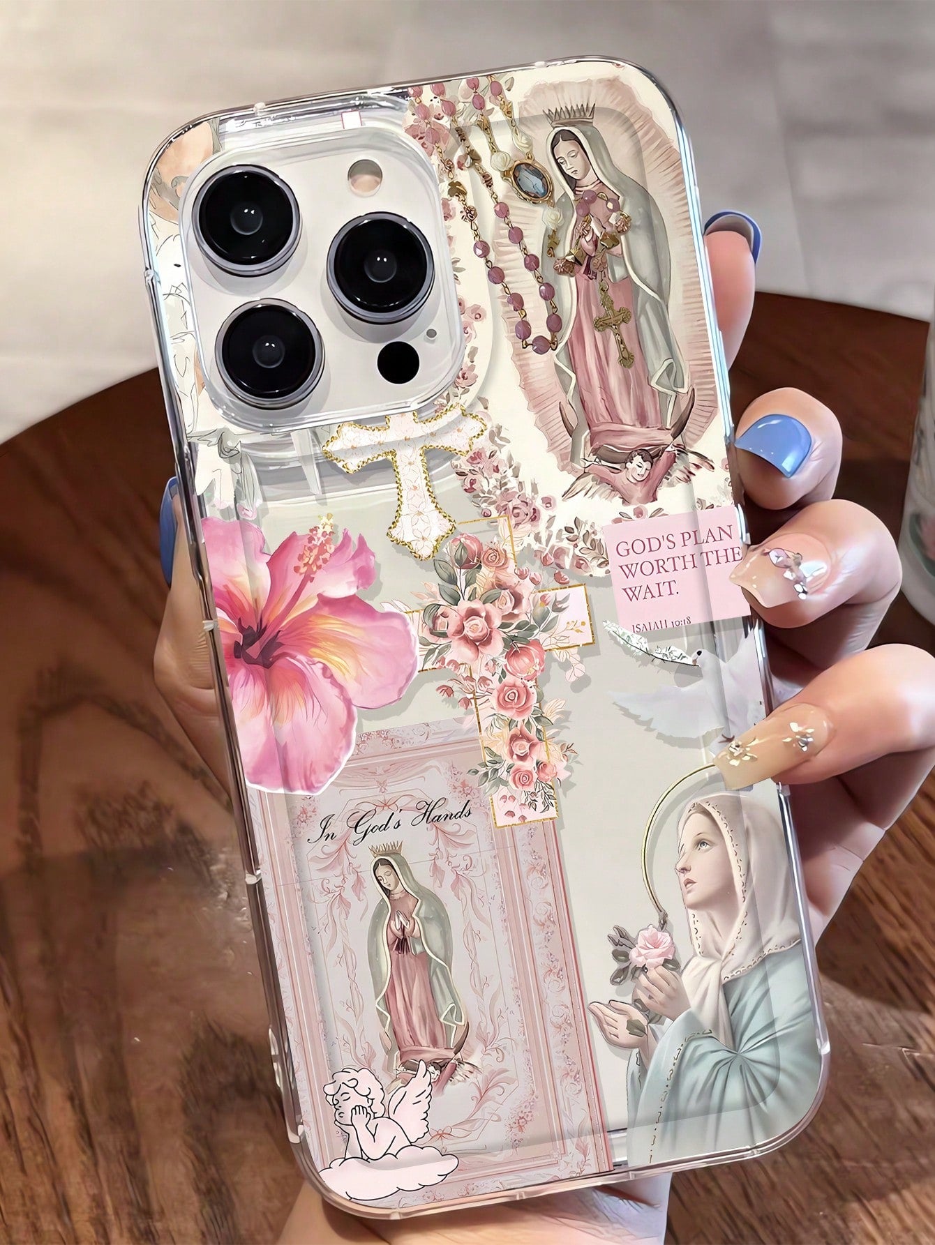 Religious Mythological Figure Elements TPU Fashion 1pc Artistic Cross & Virgin Mary Graphic Transparent TPU Shock-Absorbing Anti-Fingerprint Phone Case, Compatible With IPhone 16 Pro/16 Plus, 15/15 Pr