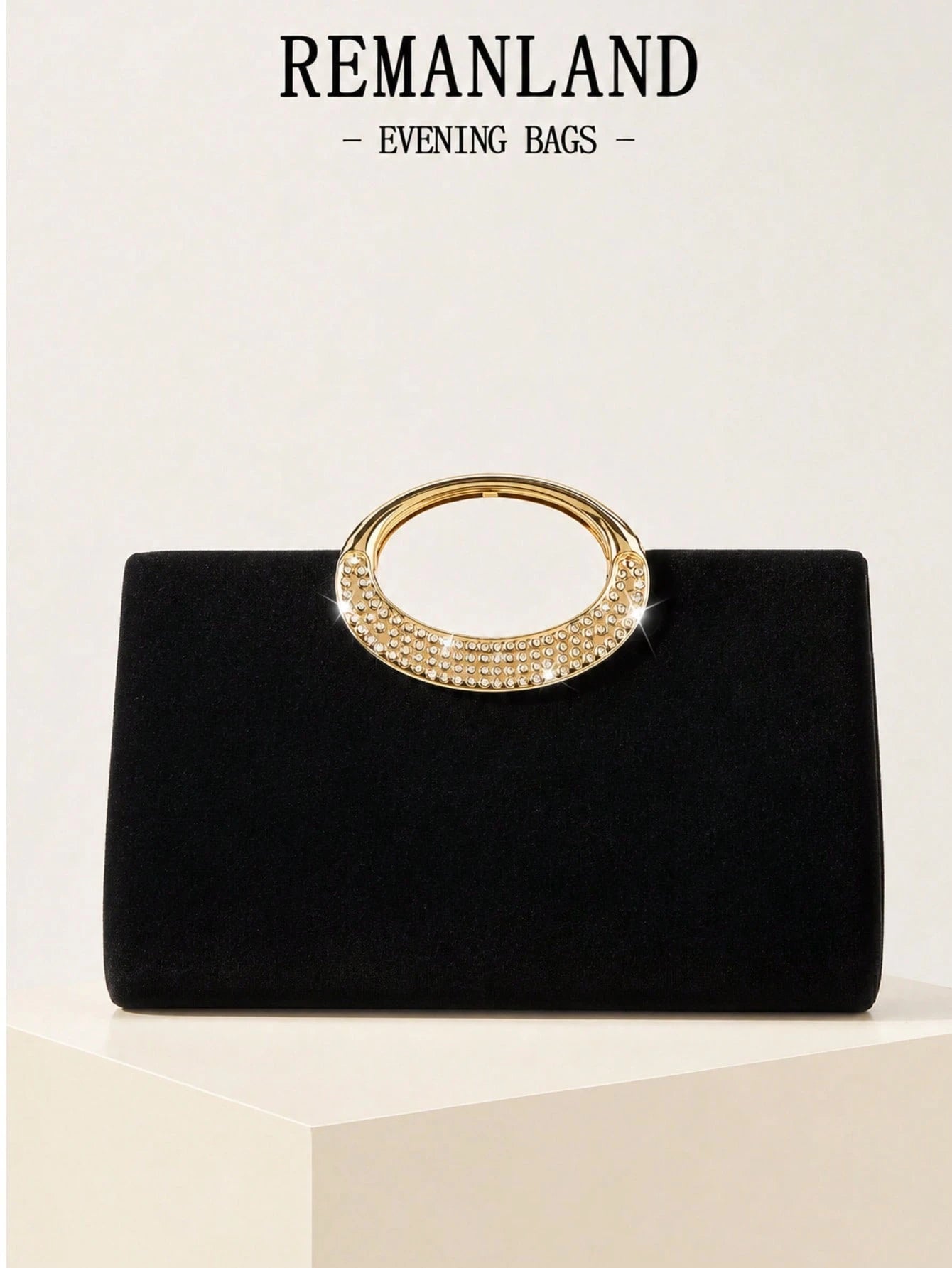 REMANLAND 1pc Fashionable Elegant Velvet Clutch Bag, Sparkling Metal Decor Evening Bag, With Detachable Metal Chain Strap, Can Be Carried As Shoulder Bag Or Crossbody, Suitable For Weddings, Parties