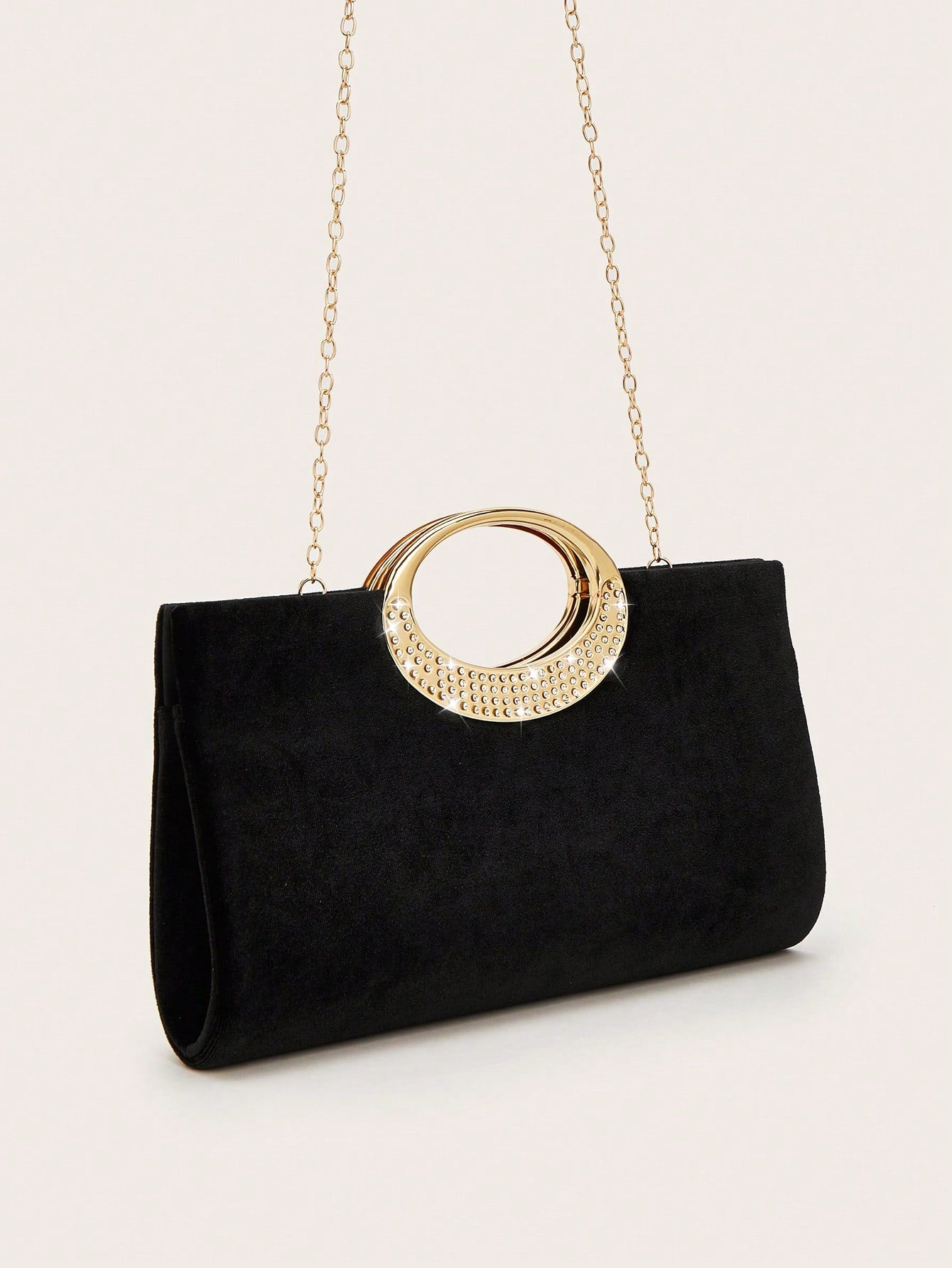 REMANLAND 1pc Fashionable Elegant Velvet Clutch Bag, Sparkling Metal Decor Evening Bag, With Detachable Metal Chain Strap, Can Be Carried As Shoulder Bag Or Crossbody, Suitable For Weddings, Parties