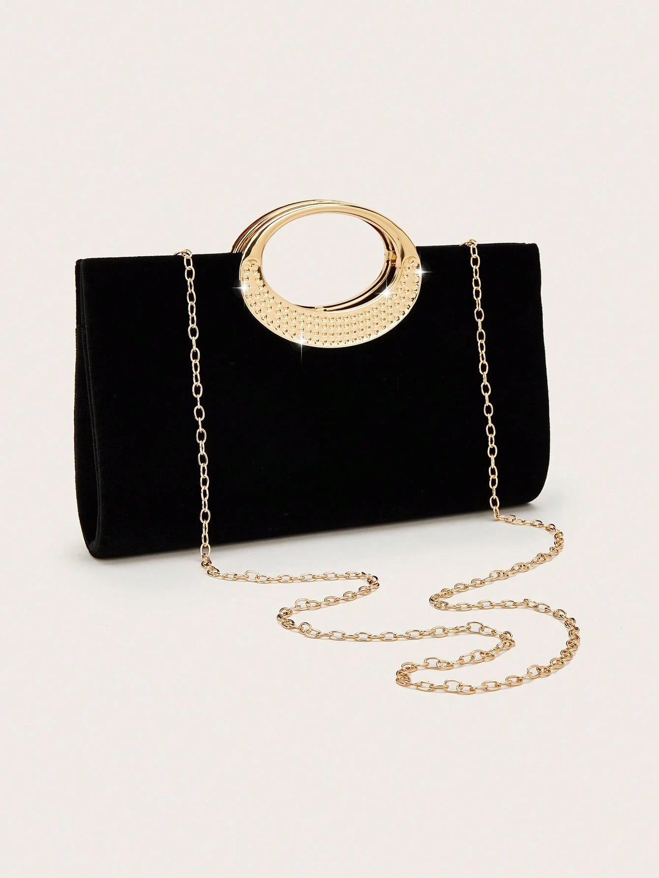 REMANLAND 1pc Fashionable Elegant Velvet Clutch Bag, Sparkling Metal Decor Evening Bag, With Detachable Metal Chain Strap, Can Be Carried As Shoulder Bag Or Crossbody, Suitable For Weddings, Parties