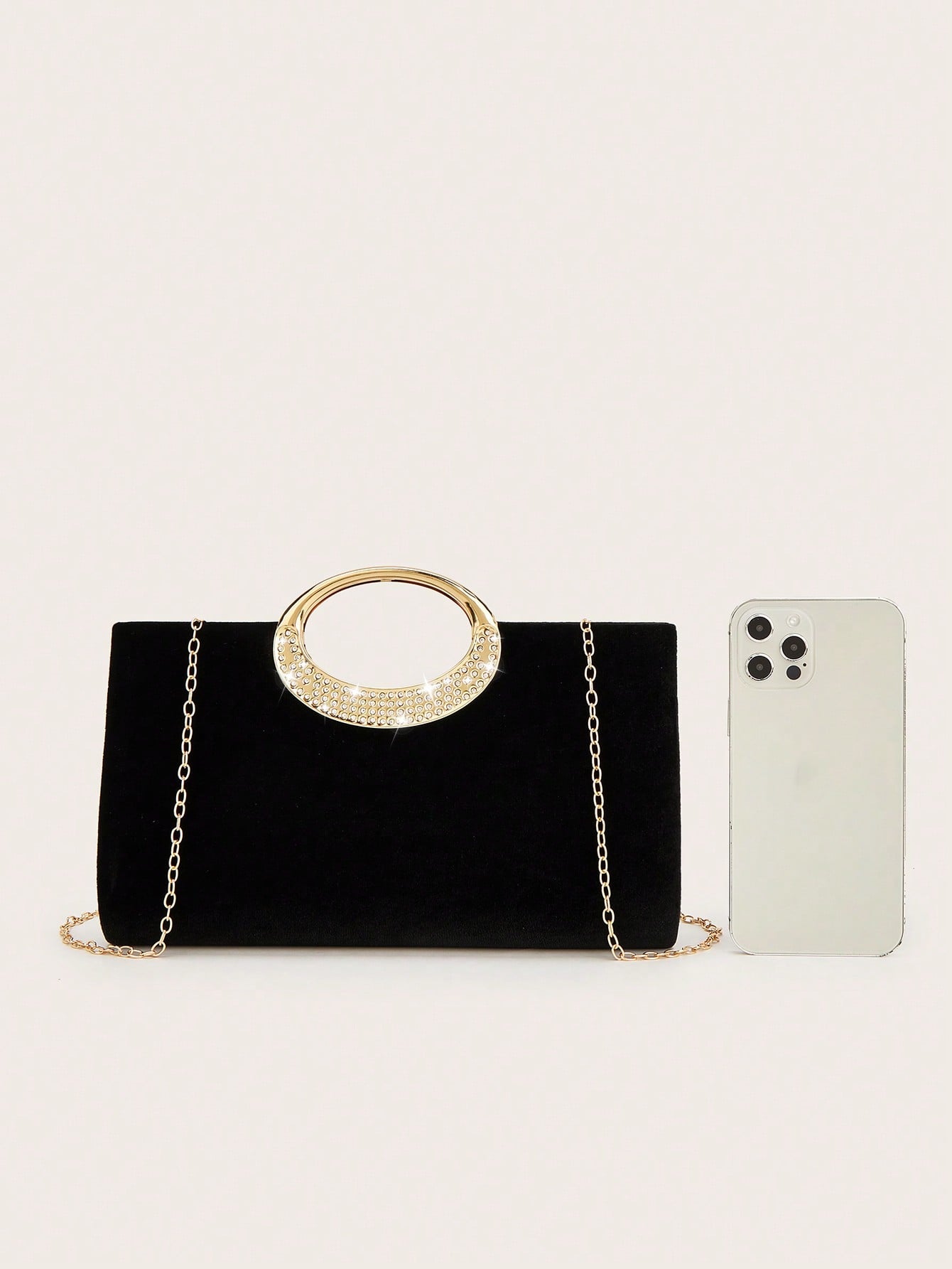 REMANLAND 1pc Fashionable Elegant Velvet Clutch Bag, Sparkling Metal Decor Evening Bag, With Detachable Metal Chain Strap, Can Be Carried As Shoulder Bag Or Crossbody, Suitable For Weddings, Parties