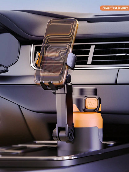REMAX 2-In-1 Car Cup Holder Expander With Phone Mount, Extendable Multi-Angle Arm, Adjustable Height, Stable No-Shake Design, Fits 3.37-3.7 Inch Cup Holders, 1-Second Setup, For Cars, Treadmills & Gol