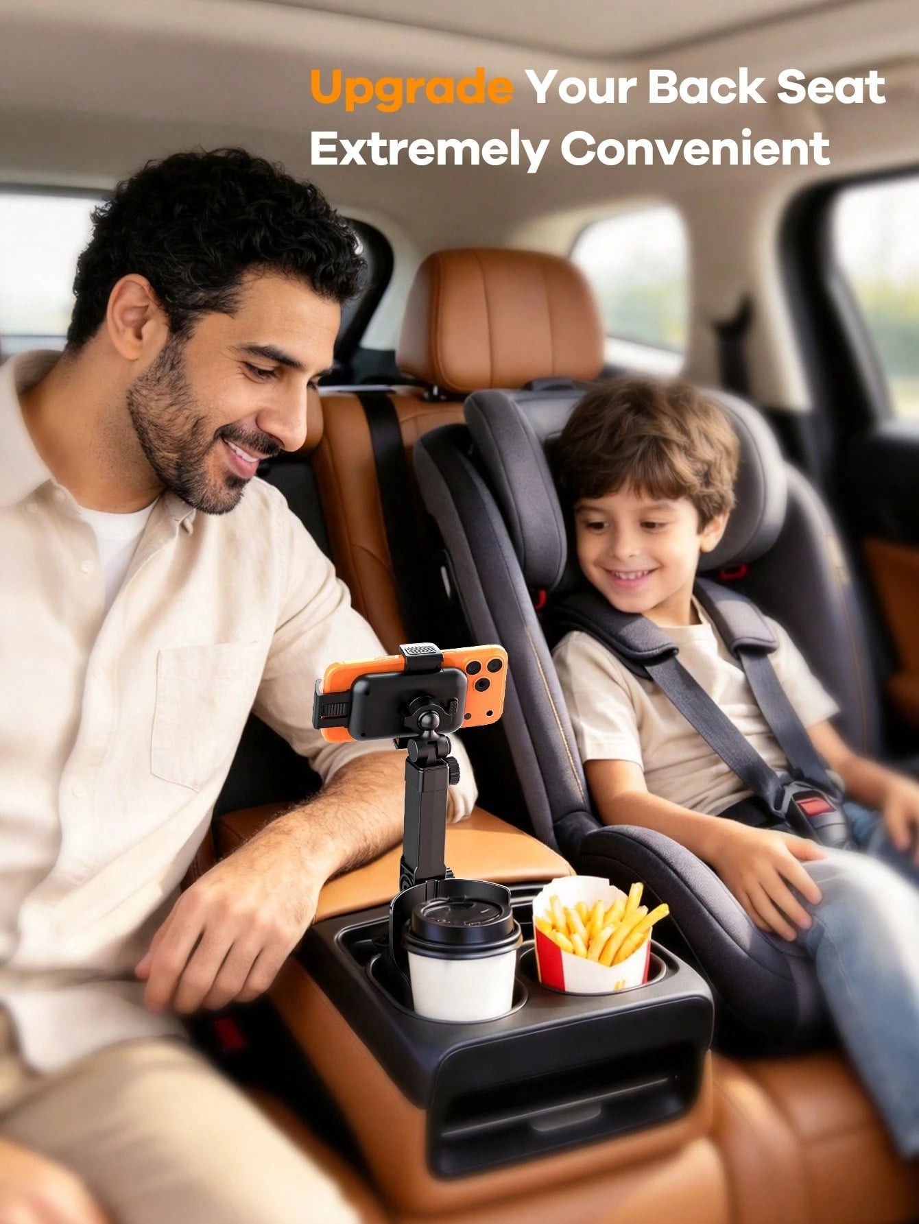 REMAX 2-In-1 Car Cup Holder Expander With Phone Mount, Extendable Multi-Angle Arm, Adjustable Height, Stable No-Shake Design, Fits 3.37-3.7 Inch Cup Holders, 1-Second Setup, For Cars, Treadmills & Gol