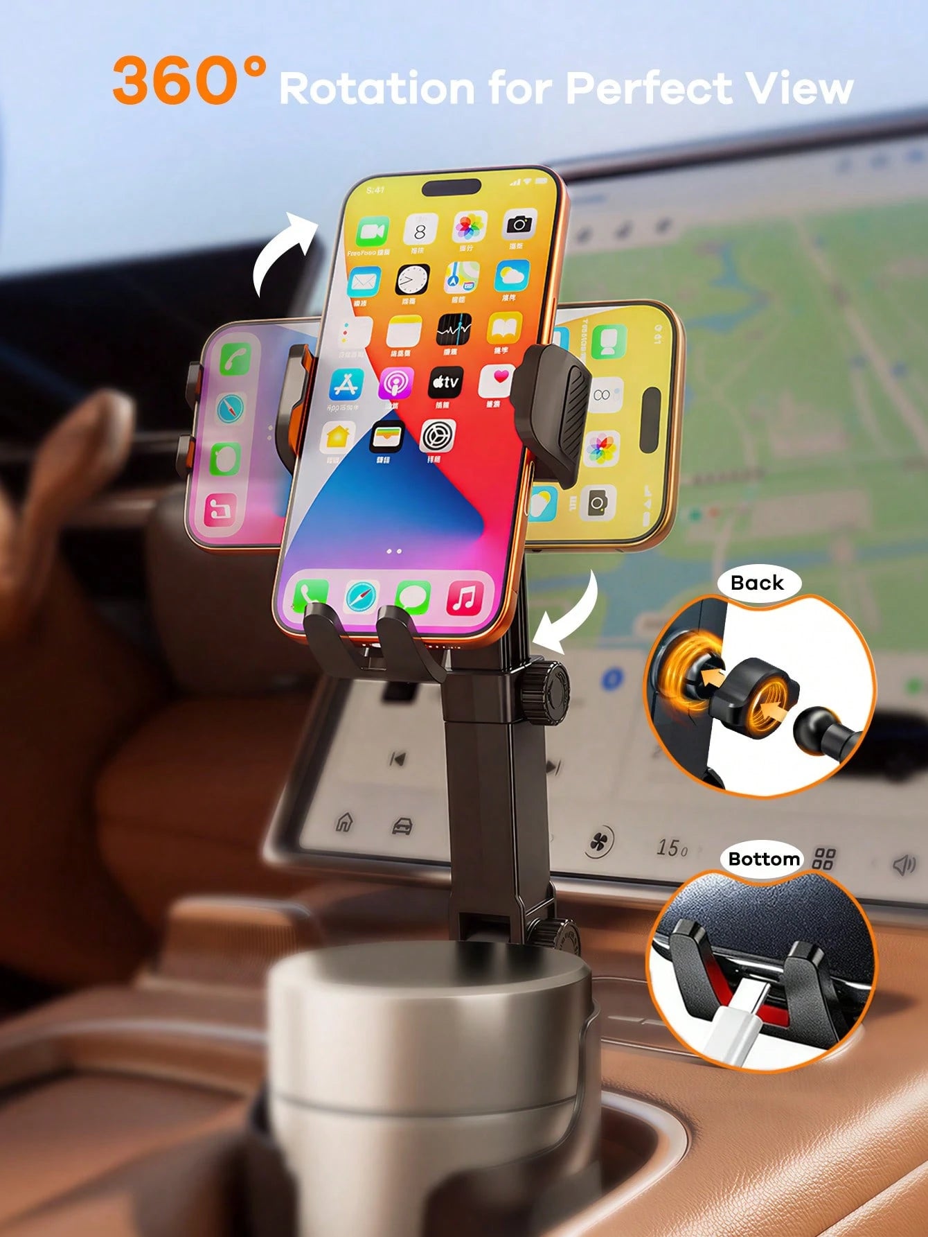 REMAX 2-In-1 Car Cup Holder Expander With Phone Mount, Extendable Multi-Angle Arm, Adjustable Height, Stable No-Shake Design, Fits 3.37-3.7 Inch Cup Holders, 1-Second Setup, For Cars, Treadmills & Gol