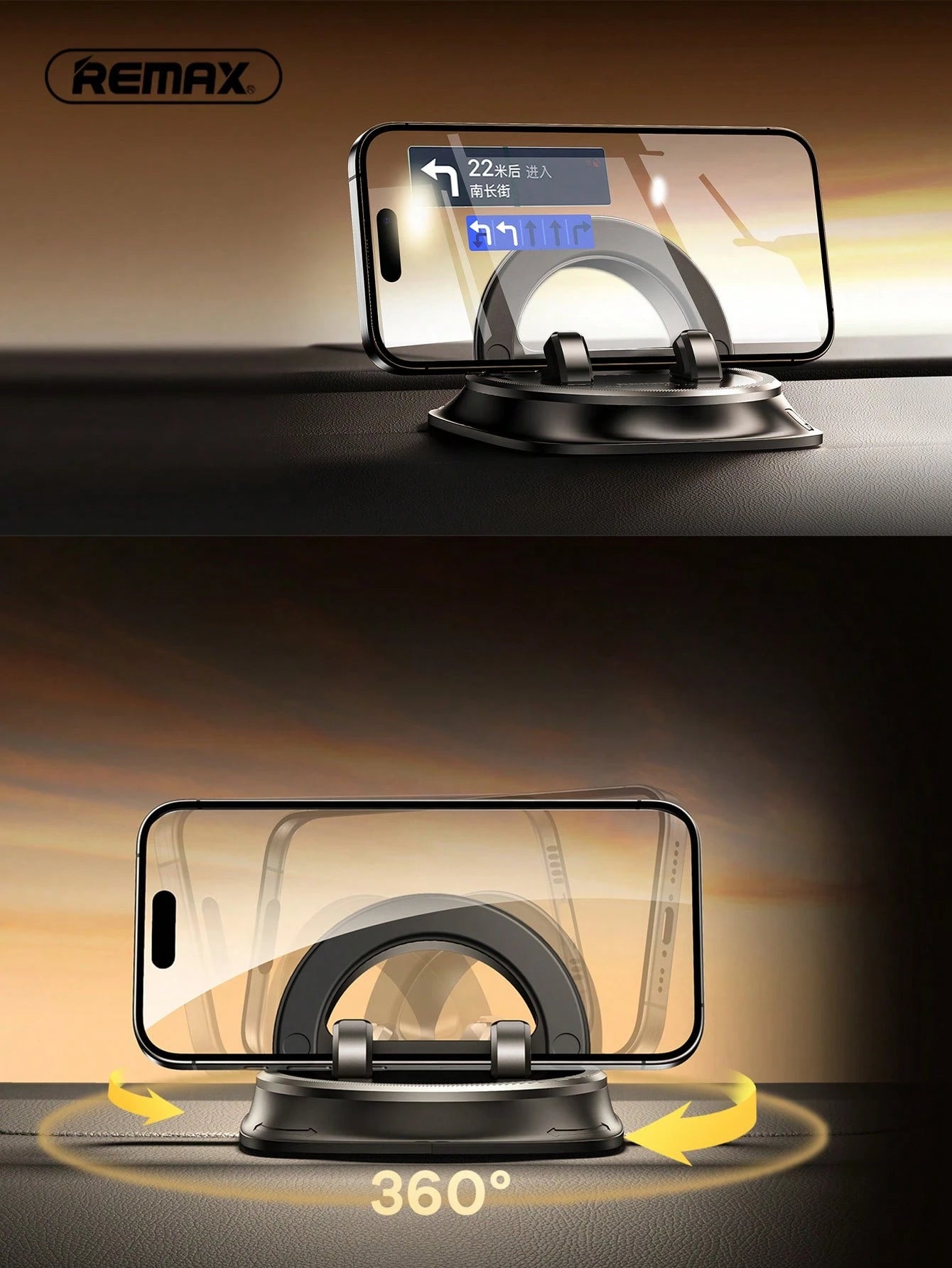 Remax Car Phone Holder, 360-Degree Rotatable, Free Adjustment,Not Obstructing The Line Of Sight Compatible With IPhone, Android Phone, Gift For Birthday, Family, Friends Car Accessories
