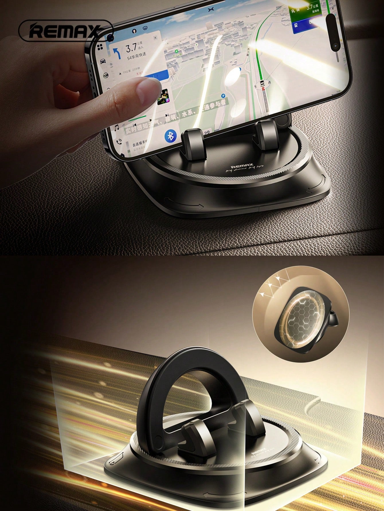 Remax Car Phone Holder, 360-Degree Rotatable, Free Adjustment,Not Obstructing The Line Of Sight Compatible With IPhone, Android Phone, Gift For Birthday, Family, Friends Car Accessories