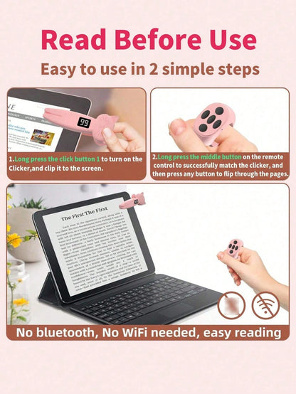 Remote Page Turner, Compatible With Kindle Paperwhite Oasis And Other E-Book Readers, Camera Remote With Video Recording Function, Compatible With IPad And Android Tablets (Pink), Suitable For Summer