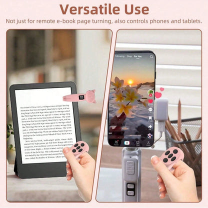 Remote Page Turner, Compatible With Kindle Paperwhite Oasis And Other E-Book Readers, Camera Remote With Video Recording Function, Compatible With IPad And Android Tablets (Pink), Suitable For Summer