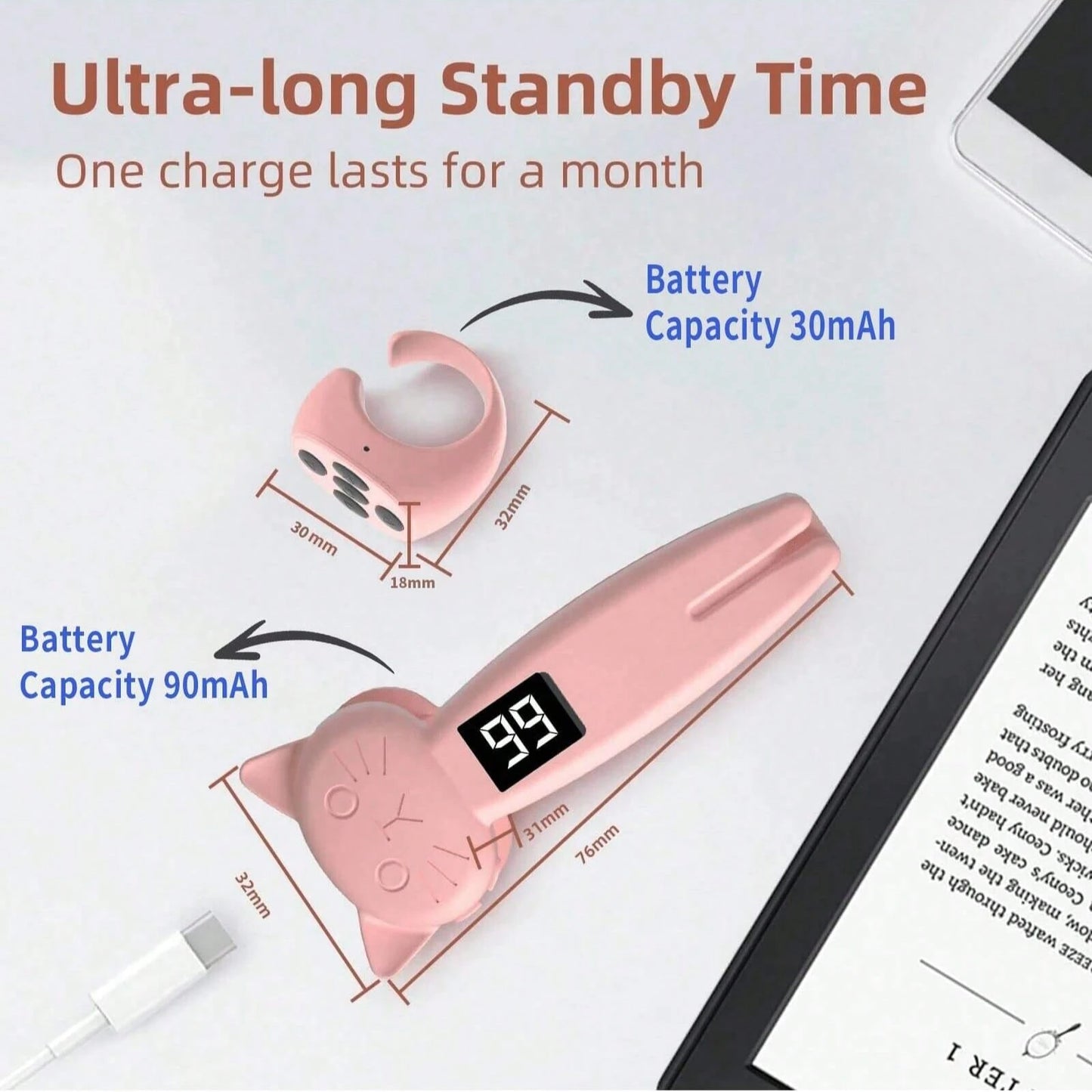 Remote Page Turner, Compatible With Kindle Paperwhite Oasis And Other E-Book Readers, Camera Remote With Video Recording Function, Compatible With IPad And Android Tablets (Pink), Suitable For Summer