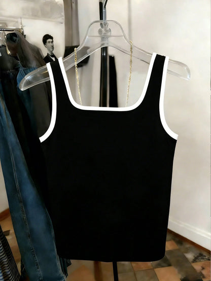 Resyla Best-Selling Contrast Color Crew Neck Fitted Women Tank Top