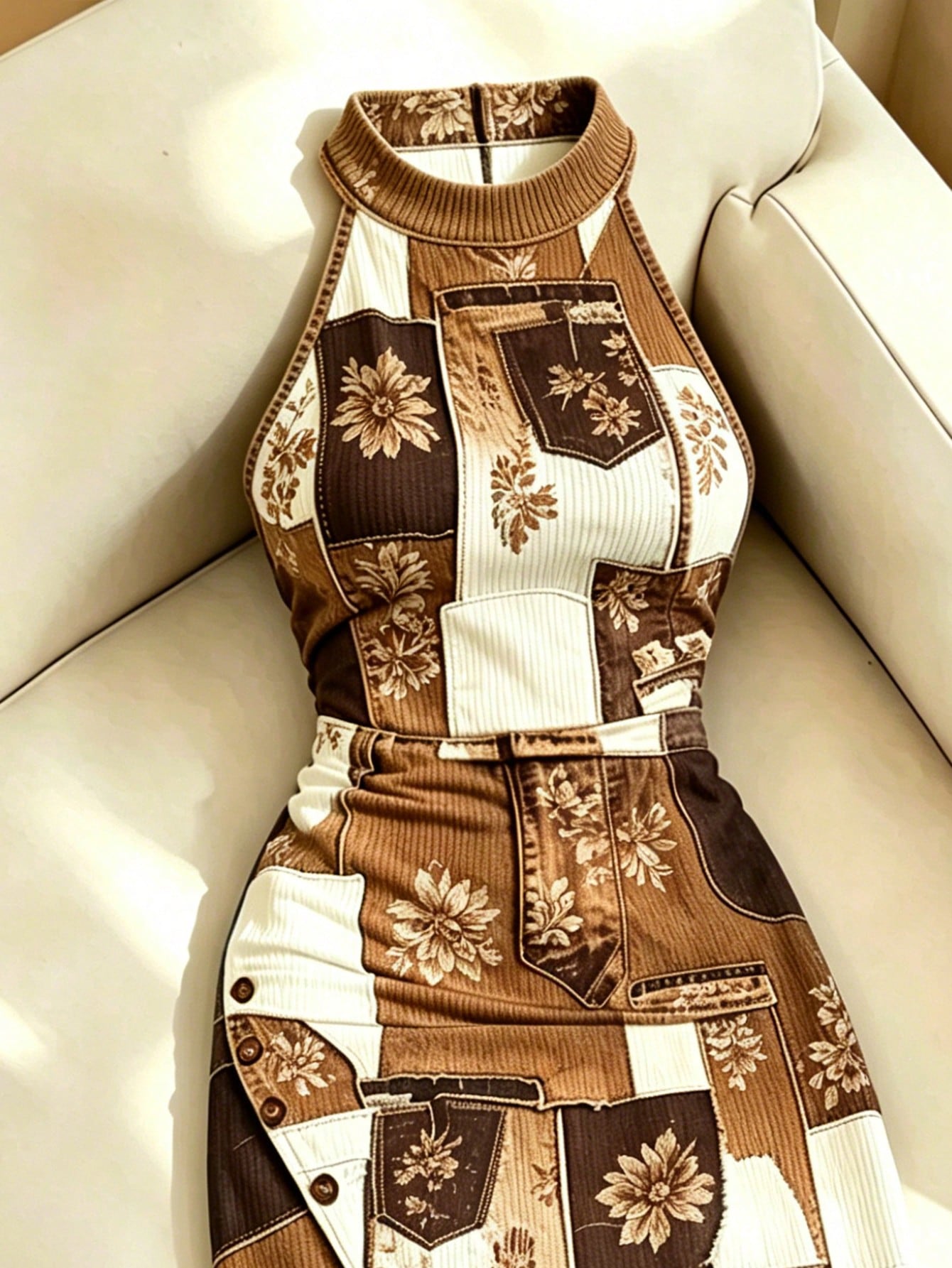 Resyla Contrast Color Floral Print Halter Neck Women's Dress