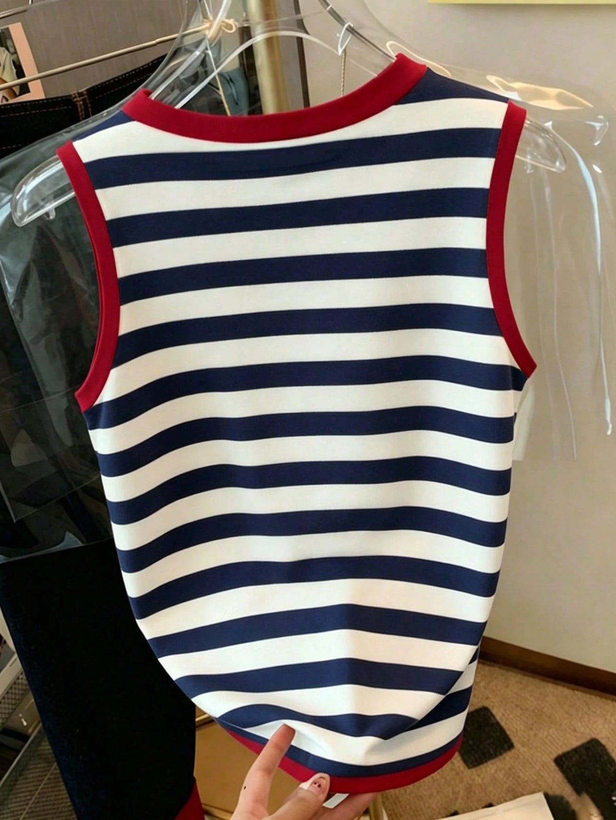 Resyla Summer Casual Colorblock Striped Cherry Slogan Print Tank Top