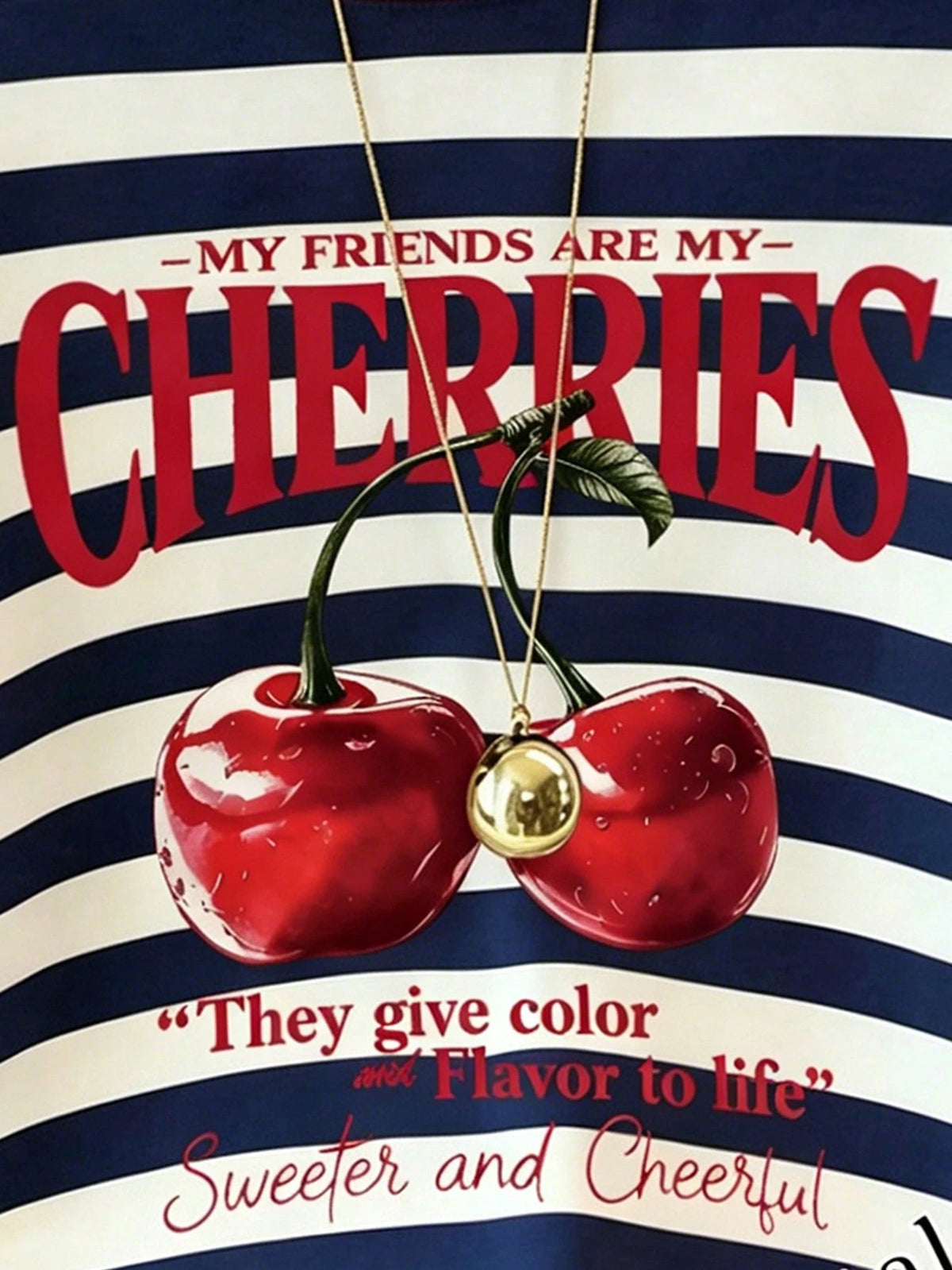 Resyla Summer Casual Colorblock Striped Cherry Slogan Print Tank Top