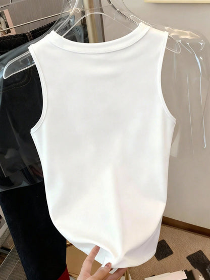 Resyla Summer Casual Colorblock Striped Cherry Slogan Print Tank Top